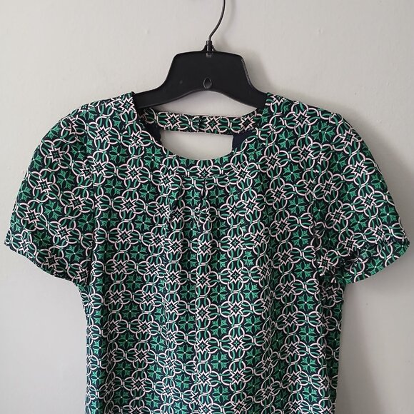 J.Crew Women's Sz 4 Dress Open Back Silk Mini Silk Geometric Green Blue Floral - Picture 2 of 15